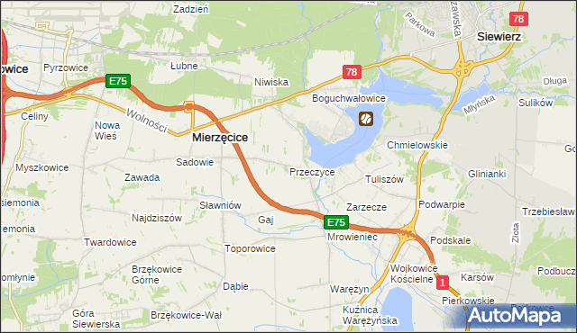 mapa Przeczyce, Przeczyce na mapie Targeo