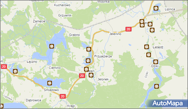 mapa Przyjezierze gmina Borne Sulinowo, Przyjezierze gmina Borne Sulinowo na mapie Targeo