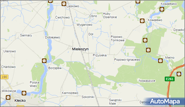 mapa Przysieka gmina Mieleszyn, Przysieka gmina Mieleszyn na mapie Targeo