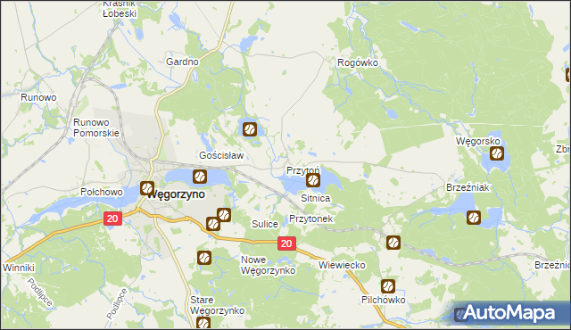 mapa Przytoń gmina Węgorzyno, Przytoń gmina Węgorzyno na mapie Targeo