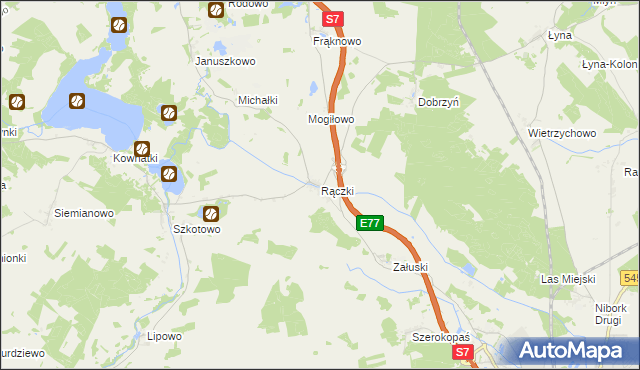 mapa Rączki gmina Nidzica, Rączki gmina Nidzica na mapie Targeo