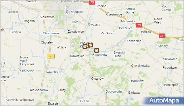 mapa Radzanów gmina Busko-Zdrój, Radzanów gmina Busko-Zdrój na mapie Targeo