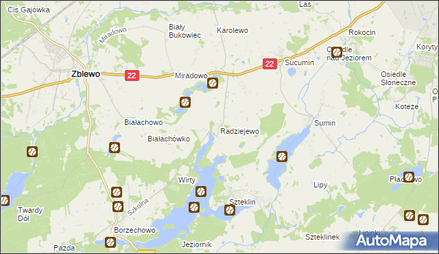 mapa Radziejewo gmina Zblewo, Radziejewo gmina Zblewo na mapie Targeo