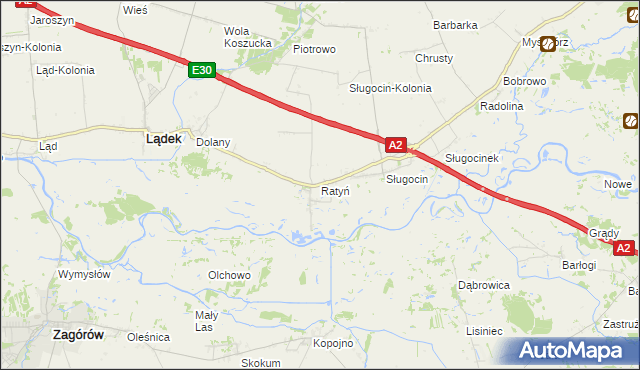 mapa Ratyń gmina Lądek, Ratyń gmina Lądek na mapie Targeo