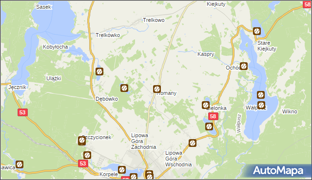 mapa Romany gmina Szczytno, Romany gmina Szczytno na mapie Targeo