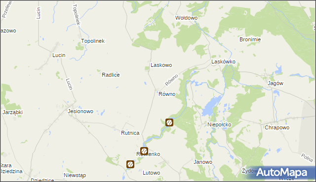 mapa Równo gmina Barlinek, Równo gmina Barlinek na mapie Targeo