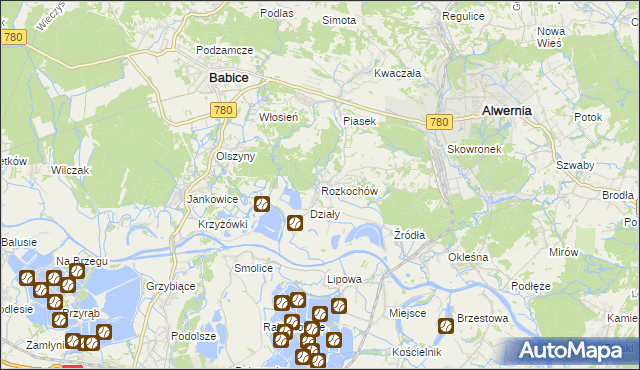 mapa Rozkochów gmina Babice, Rozkochów gmina Babice na mapie Targeo