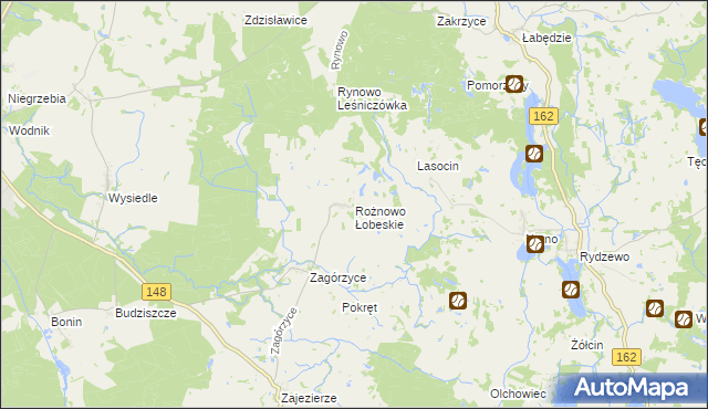 mapa Rożnowo Łobeskie, Rożnowo Łobeskie na mapie Targeo