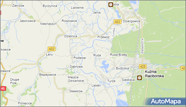 mapa Ruda gmina Kuźnia Raciborska, Ruda gmina Kuźnia Raciborska na mapie Targeo