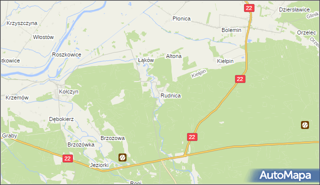 mapa Rudnica gmina Krzeszyce, Rudnica gmina Krzeszyce na mapie Targeo