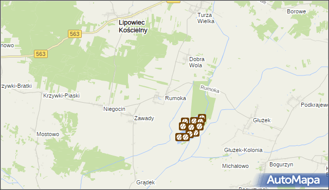 mapa Rumoka gmina Lipowiec Kościelny, Rumoka gmina Lipowiec Kościelny na mapie Targeo