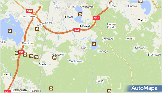 mapa Ruś gmina Stawiguda, Ruś gmina Stawiguda na mapie Targeo