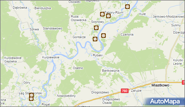 mapa Rybaki gmina Miastkowo, Rybaki gmina Miastkowo na mapie Targeo