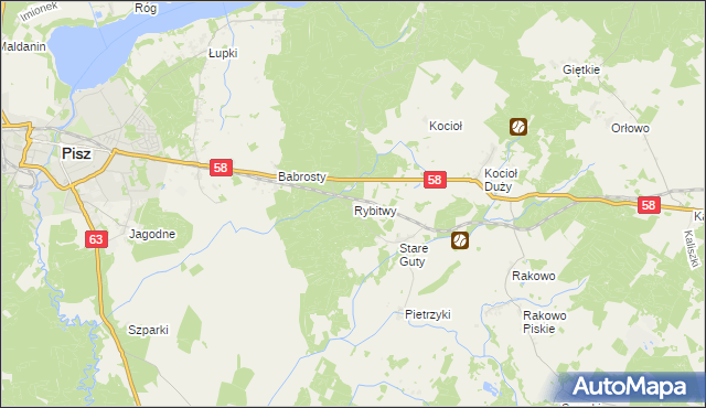 mapa Rybitwy gmina Pisz, Rybitwy gmina Pisz na mapie Targeo