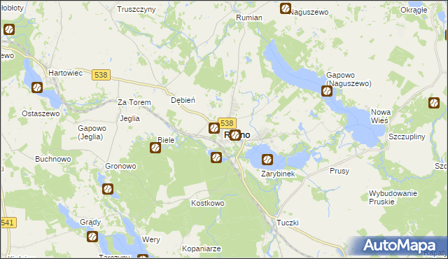 mapa Rybno powiat działdowski, Rybno powiat działdowski na mapie Targeo