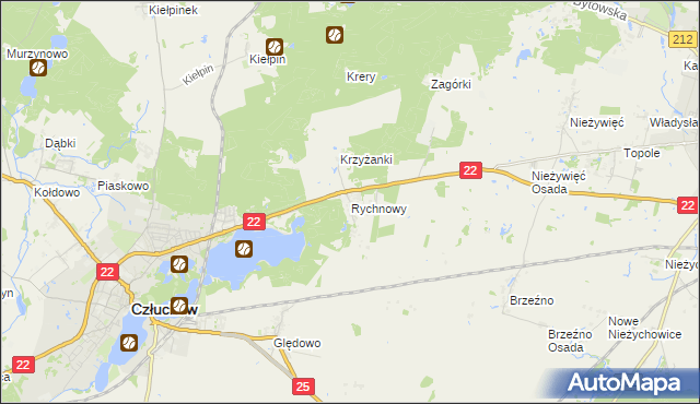 mapa Rychnowy gmina Człuchów, Rychnowy gmina Człuchów na mapie Targeo