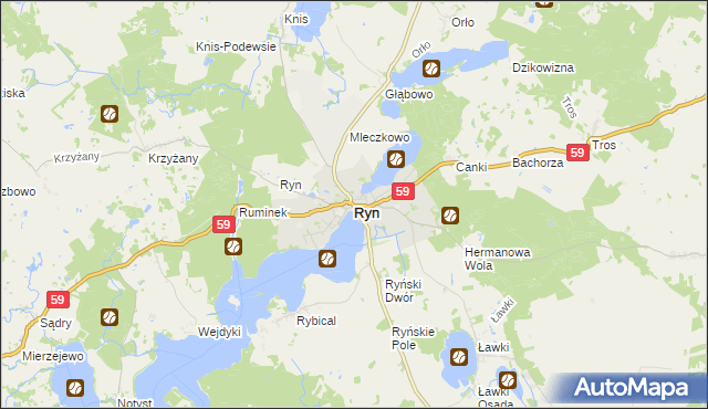 mapa Ryn powiat giżycki, Ryn powiat giżycki na mapie Targeo