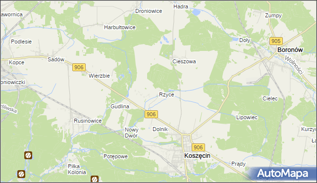 mapa Rzyce, Rzyce na mapie Targeo