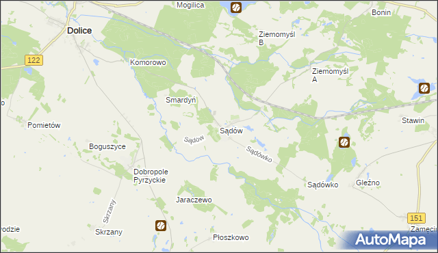 mapa Sądów gmina Dolice, Sądów gmina Dolice na mapie Targeo