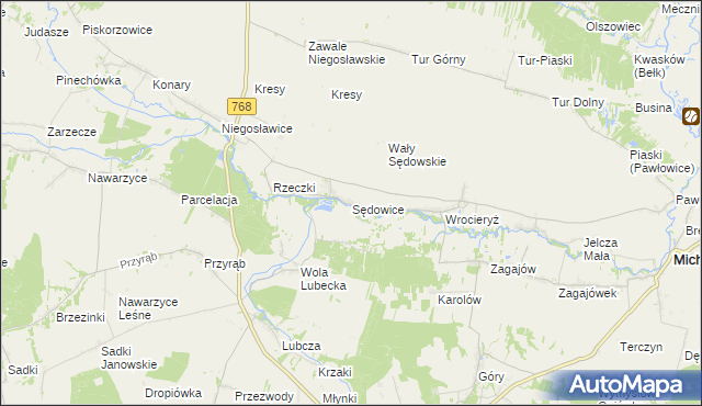mapa Sędowice gmina Michałów, Sędowice gmina Michałów na mapie Targeo