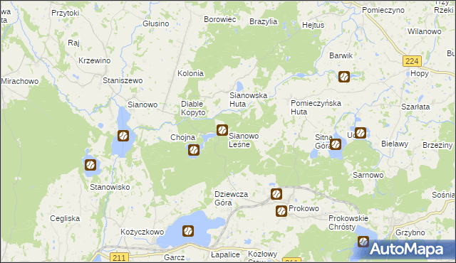 mapa Sianowo Leśne, Sianowo Leśne na mapie Targeo