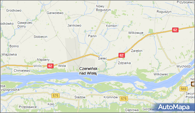 mapa Sielec gmina Czerwińsk nad Wisłą, Sielec gmina Czerwińsk nad Wisłą na mapie Targeo