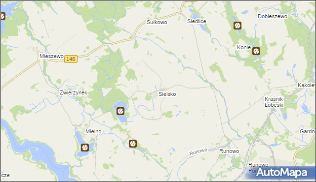 mapa Sielsko gmina Węgorzyno, Sielsko gmina Węgorzyno na mapie Targeo