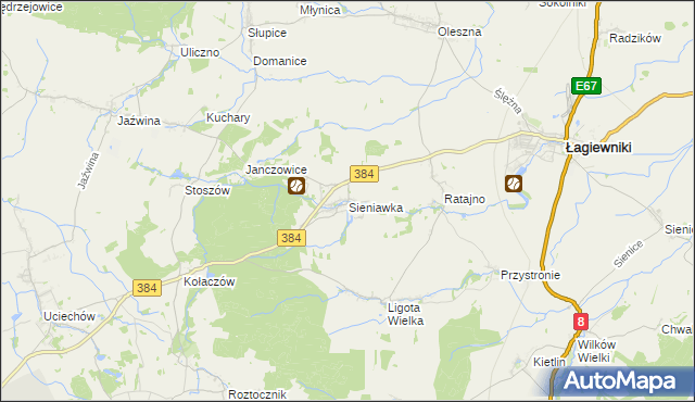 mapa Sieniawka gmina Łagiewniki, Sieniawka gmina Łagiewniki na mapie Targeo