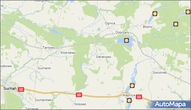 mapa Sierakowo gmina Dobrzany, Sierakowo gmina Dobrzany na mapie Targeo