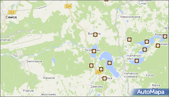 mapa Skrzeszewo gmina Sierakowice, Skrzeszewo gmina Sierakowice na mapie Targeo