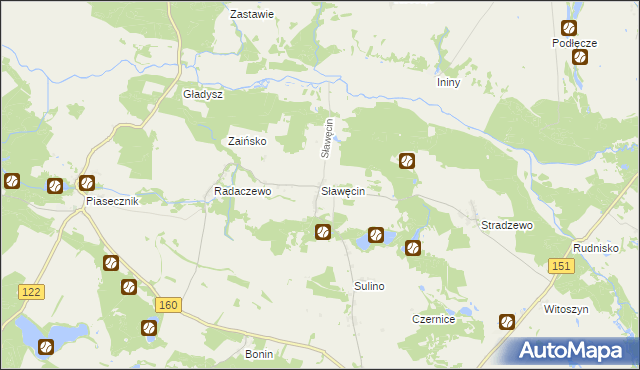 mapa Sławęcin gmina Choszczno, Sławęcin gmina Choszczno na mapie Targeo