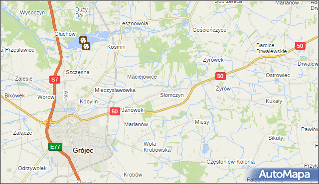 mapa Słomczyn gmina Grójec, Słomczyn gmina Grójec na mapie Targeo
