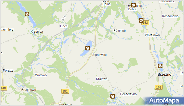 mapa Słonowice gmina Brzeżno, Słonowice gmina Brzeżno na mapie Targeo