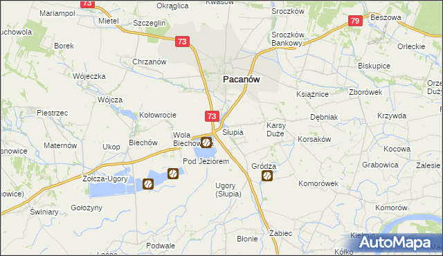 mapa Słupia gmina Pacanów, Słupia gmina Pacanów na mapie Targeo