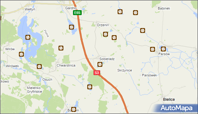 mapa Sobieradz gmina Gryfino, Sobieradz gmina Gryfino na mapie Targeo