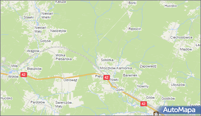 mapa Sobótka gmina Bliżyn, Sobótka gmina Bliżyn na mapie Targeo