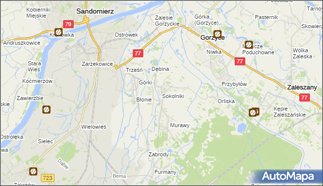 mapa Sokolniki gmina Gorzyce, Sokolniki gmina Gorzyce na mapie Targeo