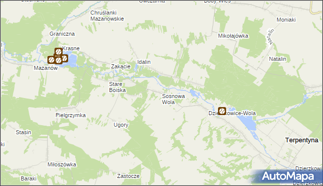 mapa Sosnowa Wola gmina Dzierzkowice, Sosnowa Wola gmina Dzierzkowice na mapie Targeo