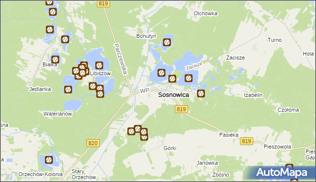 mapa Sosnowica powiat parczewski, Sosnowica powiat parczewski na mapie Targeo