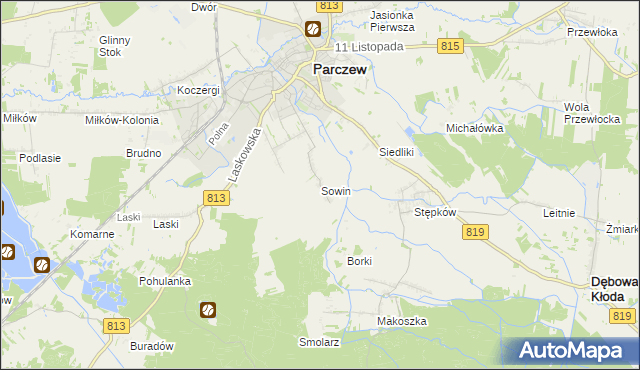 mapa Sowin gmina Parczew, Sowin gmina Parczew na mapie Targeo