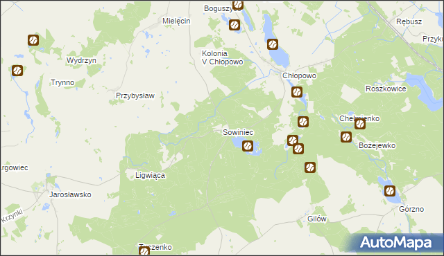 mapa Sowiniec gmina Krzęcin, Sowiniec gmina Krzęcin na mapie Targeo