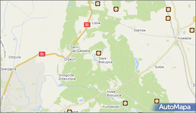 mapa Stare Biskupice gmina Słubice, Stare Biskupice gmina Słubice na mapie Targeo