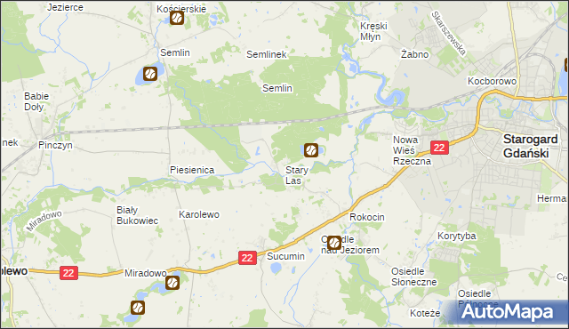 mapa Stary Las gmina Starogard Gdański, Stary Las gmina Starogard Gdański na mapie Targeo