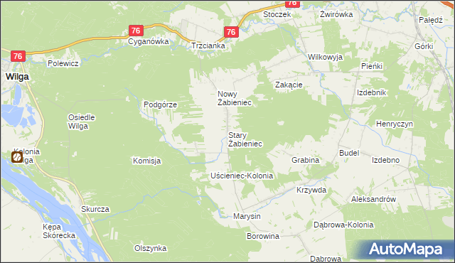 mapa Stary Żabieniec gmina Wilga, Stary Żabieniec gmina Wilga na mapie Targeo