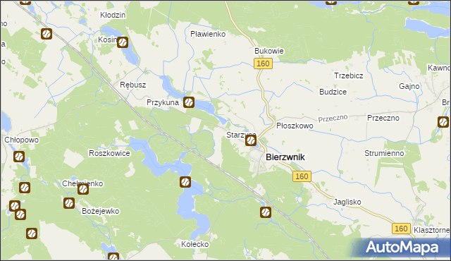 mapa Starzyce gmina Bierzwnik, Starzyce gmina Bierzwnik na mapie Targeo