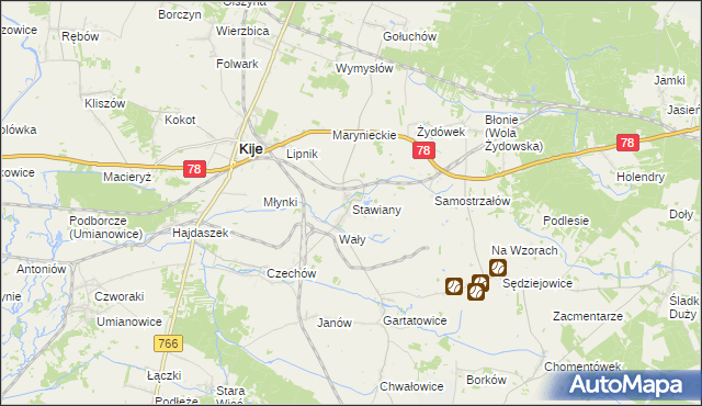 mapa Stawiany gmina Kije, Stawiany gmina Kije na mapie Targeo