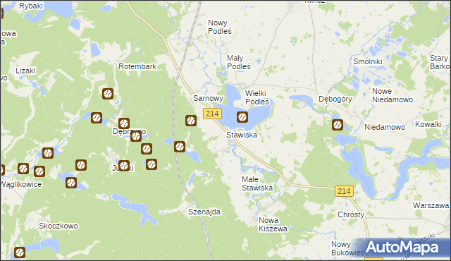 mapa Stawiska gmina Kościerzyna, Stawiska gmina Kościerzyna na mapie Targeo