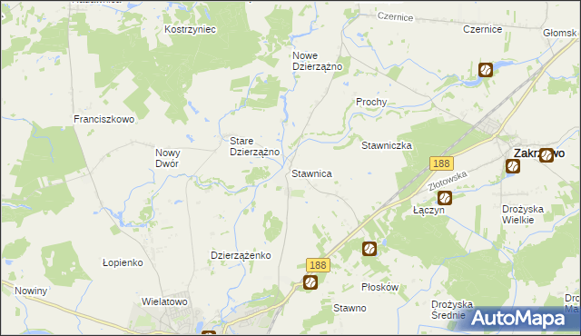 mapa Stawnica gmina Złotów, Stawnica gmina Złotów na mapie Targeo