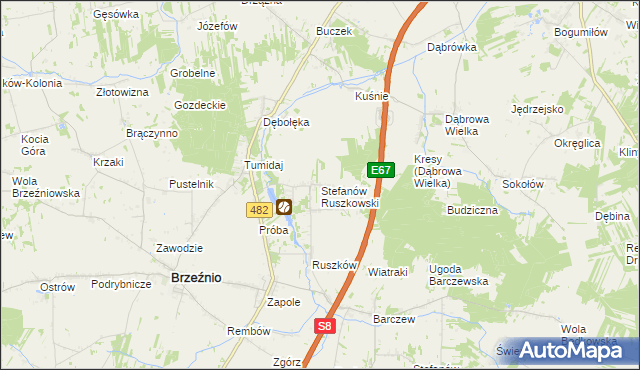 mapa Stefanów Ruszkowski, Stefanów Ruszkowski na mapie Targeo