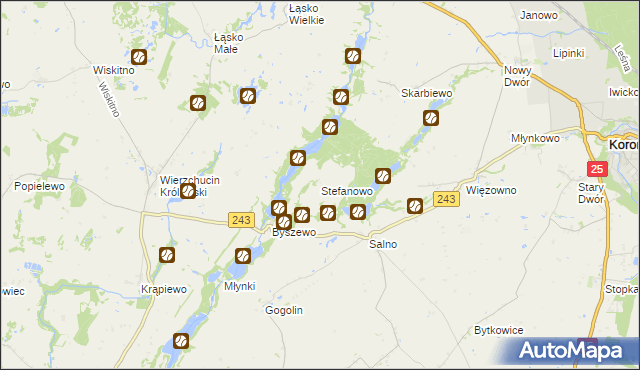 mapa Stefanowo gmina Koronowo, Stefanowo gmina Koronowo na mapie Targeo